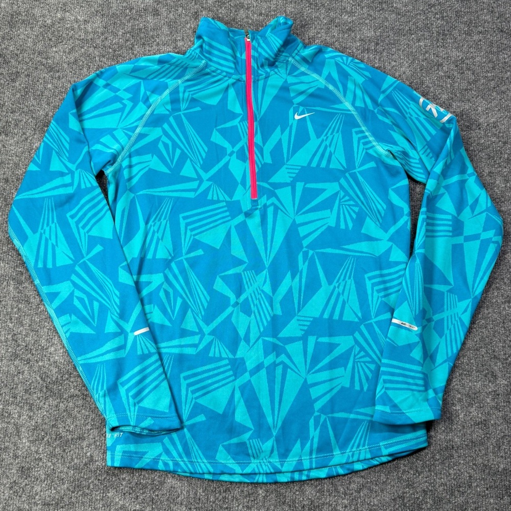 Nike Running Quarter Zip Pullover Womens L Blue Geometric Dri Fit Activewear
